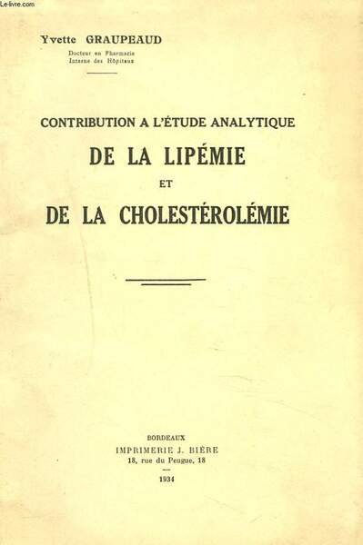 CONTRIBUTION A L'ETUDE ANALYTIQUE DE LA LIPEMIE ET DE LA …
