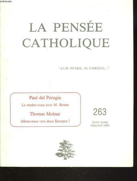 LA PENSEE CATHOLIQUE N° 263, MARS-AVRIL 1993. PAUL DEL PERUGIA … | Immagine principale