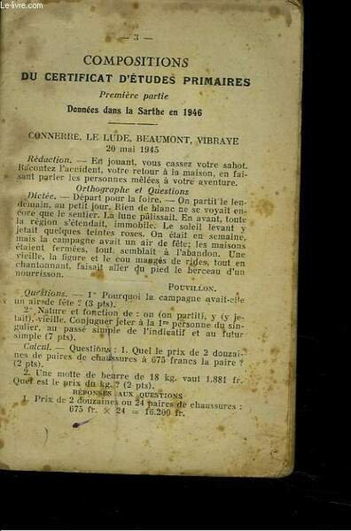 COMPOSITIONS DU CERTIFICAT D'ETUDES PRIMAIRES. 1e PARTIE. DONNEES DANS LA … | Immagine principale