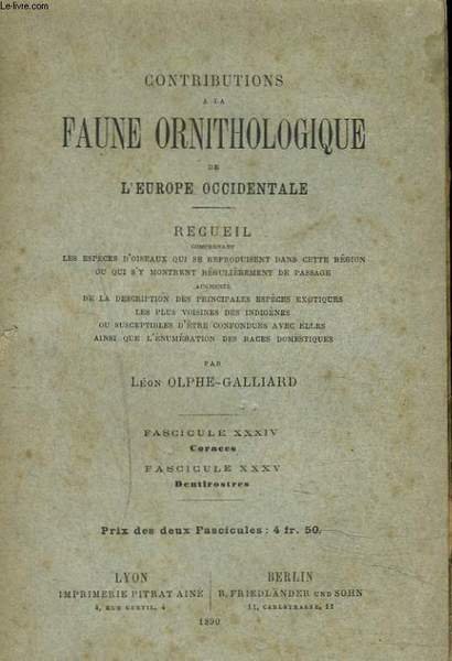 CONTRIBUTIONS A LA FAUNE ORNITHOLOGIQUE DE L'EUROPE OCCIDENTALE. FASCICULE XXXIV. …