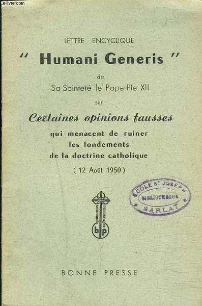 LETTRE ENCYCLIQUE HUMANI GENERIS DE SA SAINTETE LE PAPE PIE … | Immagine principale