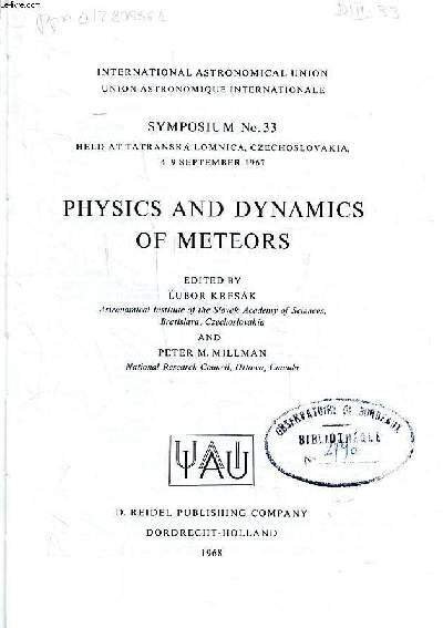 Physics and dynamics of meteors Symposium N°33 held at Tatranska … | Immagine principale