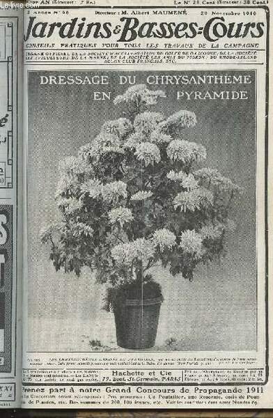 JARDINS ET BASSES-COURS N° 66 3e année - 20 novembre 1910 - Préparez pour 1911 des chrysanthèmes en arbres - Elevez des paons pour le parc et pour la table - Bien récolter l'endive - Mener à bien la cuisson des escargots - Comment les bohémiens font parle