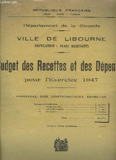 BUDGET DES RECETTES ET DEPENSES POUR L'EXERCICE 1947 - VILLE … | Immagine principale