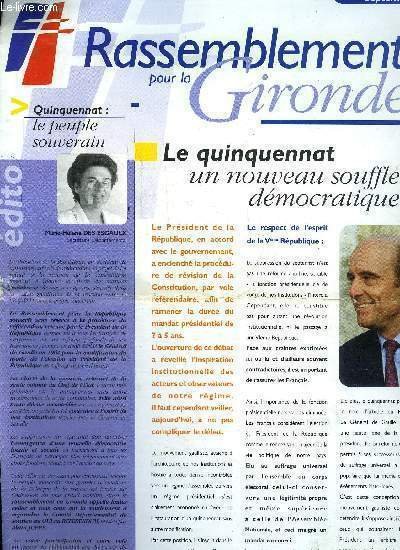 RASSEMBLEMENT POUR LA GIRONDE - SEPTEMBRE 2000 - LE QUINQUENNAT …