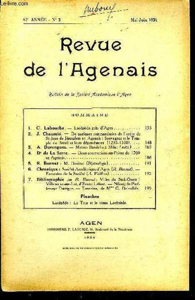 REVUE DE L'AGENAIS - 61EME ANNEE - N° 3 - … | Immagine principale