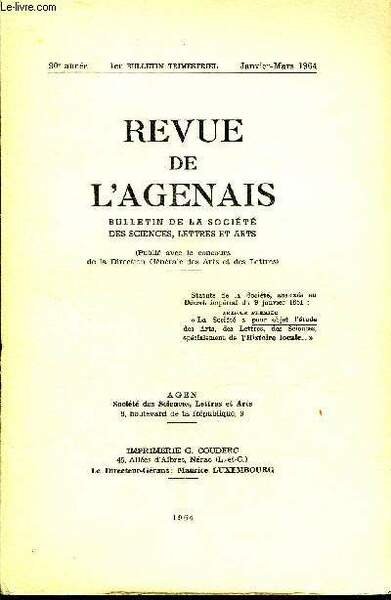 REVUE DE L'AGENAIS - 90EME ANNEE - N° 1 - …