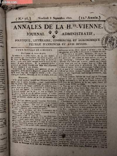 Annales de la H.te Vienne, Journal administratif - N°36, vendredi …