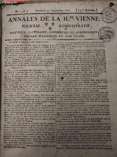 Annales de la H.te Vienne, Journal administratif - N°38, vendredi … | Immagine principale