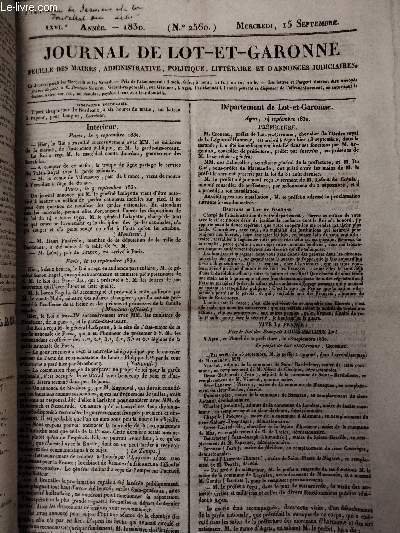 Journal de Lot-et-Garonne, feuille des mairies, administrative, politique, commerciale et …