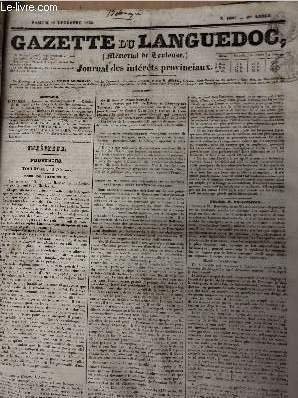 Gazette du Languedoc (Mémorial de Toulouse) Journal des intérêts provinciaux - n°1007, 6e année - Samedi 10 décembre 1836 - Intérieur, Toulouse - Deuil de Charles X - Opinion de M. Cousin sur les frères de la doctrine chrétienne - Encore M. Bellomayre