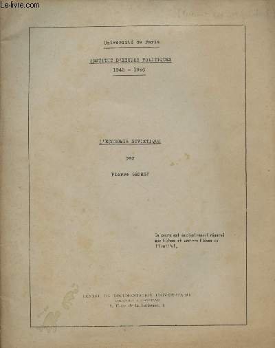 L'Economie soviétique - Institut d'études politiques 1945-1946