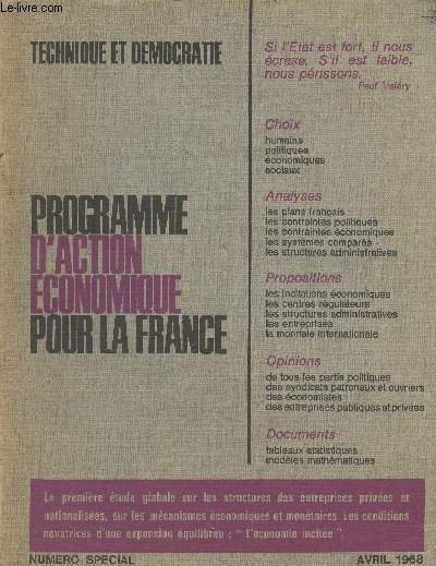 Technique et démocratie, numéro spécial avril 1968 - Programme d'action … | Immagine principale