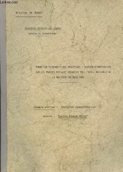 Formation permanente des magistrats, session d'information sur les fraudes fiscales …