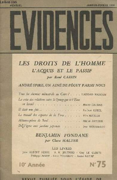 Evidences - 10e année n°75 Janv. fév. 1959 - Dixième …