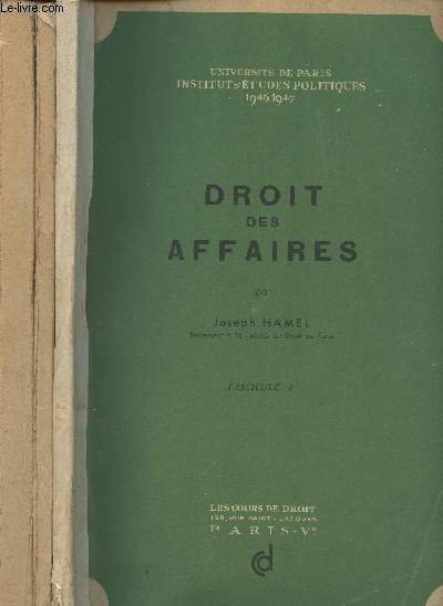 Droit des affaires - En 3 fascicules - "Université de …