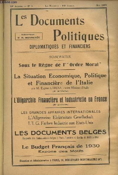 Les Documents Politiques, Diplomatiques et Financiers, Revue mensuelle d'informations et … | Immagine principale