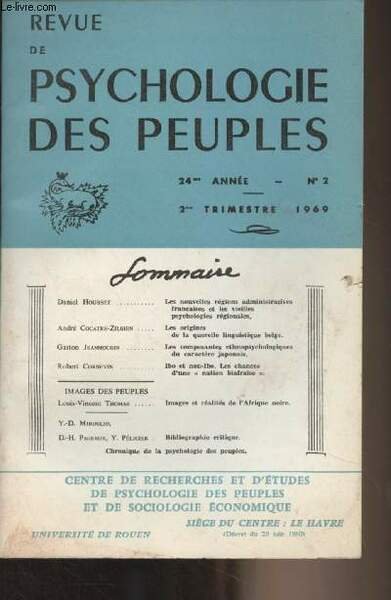 Revue de psychologie des peuples - Tome XXIV - 24e … | Immagine principale