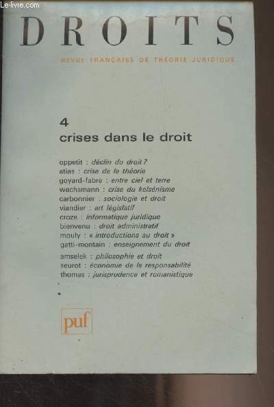 Droit, revue française de théorie juridique - N°4 - Crises … | Immagine principale