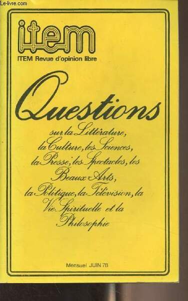 ITEM, revue d'opinion libre - Juin 1978 -Questions sur la … | Immagine principale