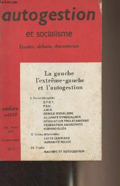 Autogestion et socialisme (Etudes, débats, documents) - Cahier n°22-23 janv. … | Immagine principale