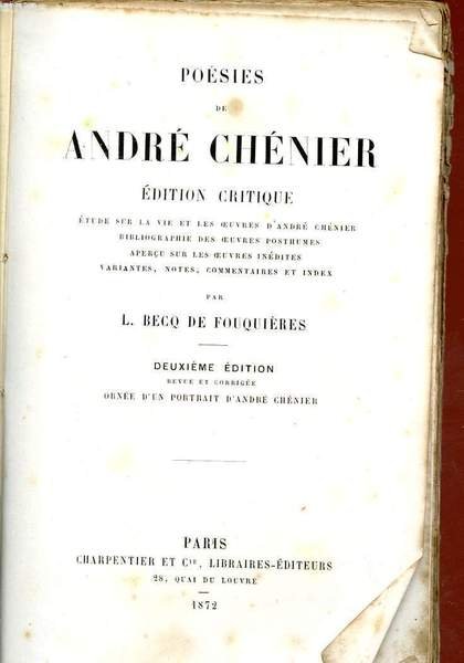 POESIES DE ANDRE CHENIER / EDITION CRITIQUE - ETUDE SUR …