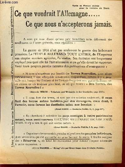 CE QUE VOUDRAIT L'ALLEMAGNE . CE QUE NOUS N'ACCEPTERONS JAMAIS …