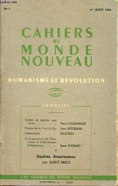 CAHIERS DU MONDE NOUVEAU / HUMANISME ET REVOLUTION / N�2 … | Immagine principale
