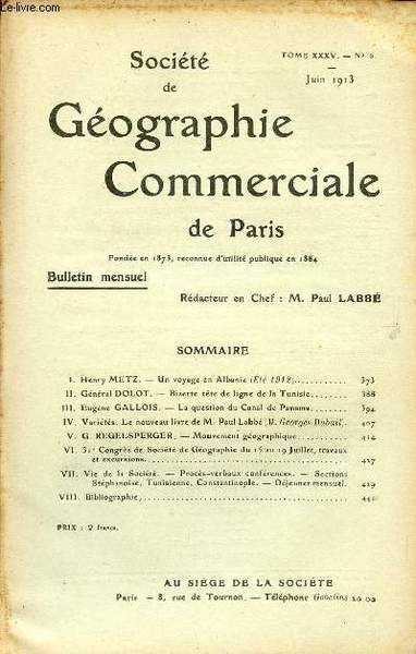 SOCIETE DE GEOGRAPHIE COMMERCIALE DE PARIS / TOME XXXV - … | Immagine principale