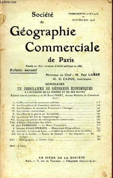 SOCIETE DE GEOGRAPHIE COMMERCIALE DE PARIS / TOME XXXVIII - … | Immagine principale