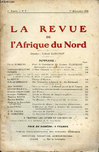 LA REVUE DE L'AFRIQUE DU NORD / 1ere ANNEE - … | Immagine principale