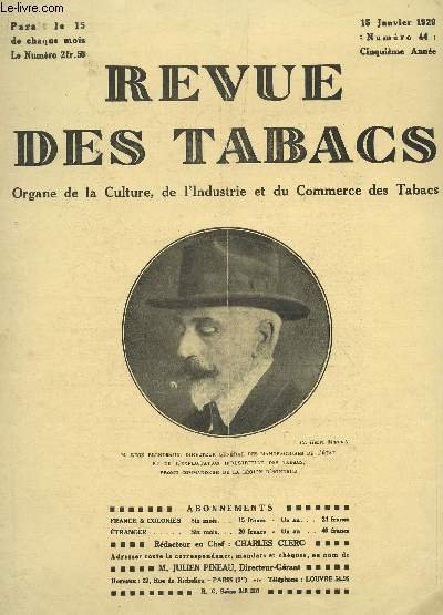 REVUE DES TABACS - N�44 - 15 JANVIER 1929 / …