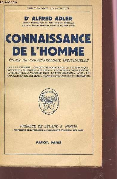 CONNAISSANCE DE L'HOMME - ETUDE DE CARACTEROLOGIE INDIVIDUELLE / BIBLIOTHEQUE …
