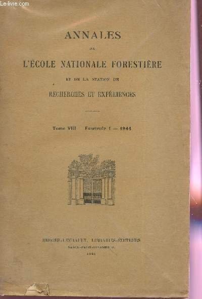 ANNALES DE L'ECOLE NATIONALE FORESTIERE ET DE LA STATION DE … | Immagine principale