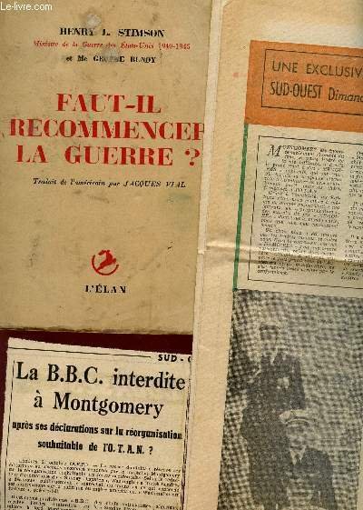 FAUT IL RECOMMENCER LA GUERRE? / COLLECTION "TEMOIGNANGES CONTEMPORAINS". | Immagine Gallery 2