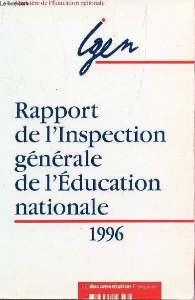 RAPPORT DE L'INSPECTION GENERALE DE L'EDUCATION NATIONALE - 1996. | Immagine principale