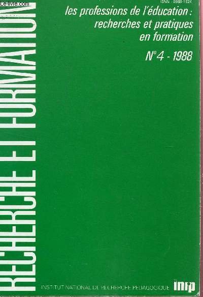 RECHERCHE ET FORMATION / N�4 - 1988 / LES PROFESSIONS … | Immagine principale