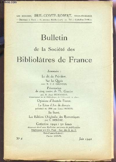 BULLETIN DE LA SOCIETE DES BIBLIOLATRES DE FRANCE / N�6 … | Immagine principale
