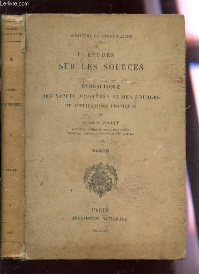 ETUDES SUR LES RESSOURCES - HYDRAULIQUE DES NAPPES AQUIFERES ET … | Immagine principale