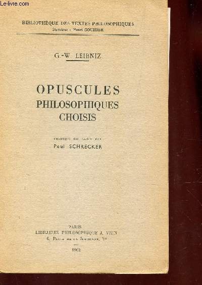 OPUSCULES PHILOSOPHIQUES CHOISIS | Immagine principale