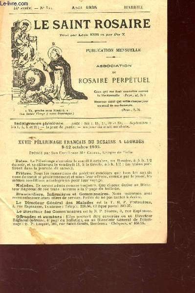 LE SAINT ROSAIRE - 44e ANNEE - N�521 - AOUT 1935 - BIARRITZ.