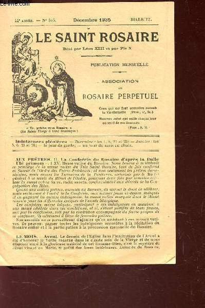 LE SAINT ROSAIRE - 44e ANNEE - N�525 - DECEMBRE 1935 - BIARRITZ.