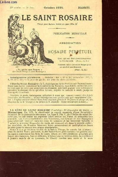 LE SAINT ROSAIRE - 43e ANNEE - N�511 - OCTOBRE 1934 - BIARRITZ.