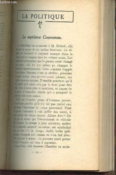 ESSAIS CRITIQUES / LA SEPTIEME COURONNE / Connaissance de la D�esse / Le simoun (M. Lenormand) I / LA S.M.I. - CONCERTS PASDELOUP - CONCERTS COLONNE - UN ENTRETIEN DE M. DUHAMEL / UNE VIEILLE HISTOIRE / REVUE DES REVUES.
