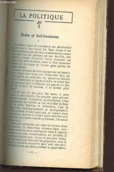 ESSAIS CRITIQUES / ORDRE ET BOLCHEVISME - LE MESSAGE DU PRESIDENT HARDING / M. ALEXANDRE ARNOUX / LE COCOU MAGNIFIQUE / COEUR DE LILAS / LA S.M.I. - CHEZ PASDELOUP - CHEZ COLONNE / "CARNAVAL EST MORT" / REVUE DES REVUES.