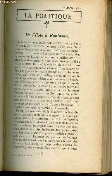 ESSAIS CRITIQUES - IV - 3 / De l'Illote a Robinson / L'Epithalame - Le mangeur de reves - Le misanthrope / Chez Colonne / Pierrot lunaire / Un plaidoyer inacceptable / REVUE DES REVUES.