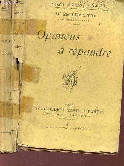 OPINIONS A REPANDRE / Nouvelle biblioth�que Litt�raire.