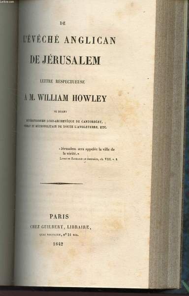 DE L'EVECHE ANGLICAN DE JERUSALEM - LETTRE RESPECTUEUSE A M. … | Immagine principale