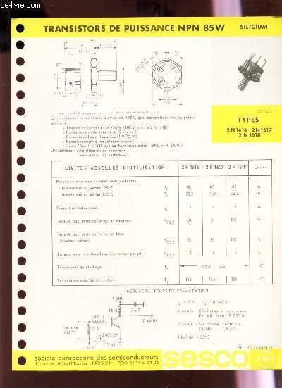 FICHE TECHNIQUE : TRANSISTORS DE PUISSANCE NPN 85W - SILICIUM …