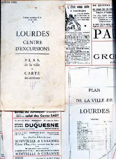 LOURDES CENTRE D'EXCURSIONS - PLAN DE LA VILLE & CARTE DES ENVIRON. / POCHETTE TOURSITIQUE E.B. .